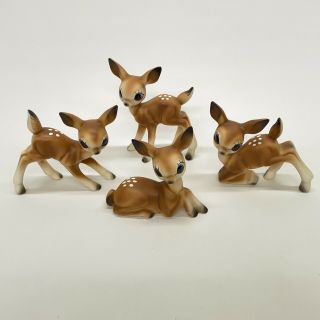 4 Vintage Porcelain Deer Fawn Figurines Big Blue Eyes White Spots Made In Japan