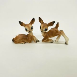 4 Vintage Porcelain Deer Fawn Figurines Big Blue Eyes White Spots Made In Japan 2