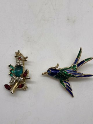 Vintage Crown Trifari Alfred Philippe Jelly Belly Rooster & Enamel Bird