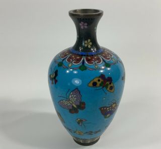 Antique Miniature Meiji Japanese Cloisonné Vase W/ Butterflies