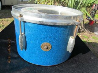1960s Gretsch 8 X 12 Blue Sparkle Vintage Tom Drum Round Badge Silver Lined