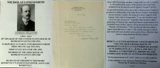 Us Speaker House Congressman Ohio Roosevelt Girl Husband Longworth Letter Signed
