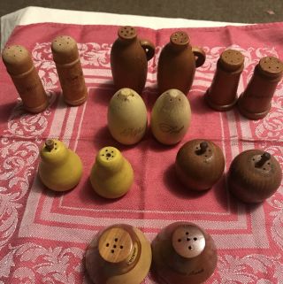 7 Pairs Vintage Wooden Salt And Pepper Shakers