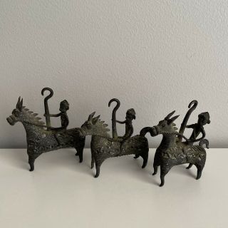 Antique Vintage Tribal Lost Wax Cast Bronze Men Horse Riders Africa India