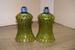2 Homco Home Interior Green Glass Peg Votive Cup Candle Holders W/grommets 5 " T