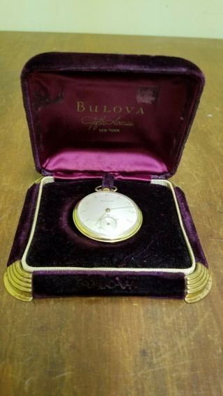 Vintage Bulova 17ah Pocket Watch Swiss 17j 10k Rpg W/ Box