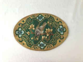 Chinese Vintage Hand Embroidered Silk Blend Panel Flower Bird Design 11.  25 " Nos