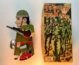 Vintage Yone Tin Toy Soldier 1960s Mechanical Wind - Up