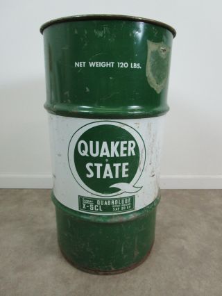 Vintage Large Quaker State Oil Drum Barrel Can Trash Can Basket Garage Gas 27 "