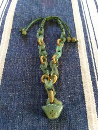 Rare " Hand Carved Links " Chinese Jade Stone Bracelet - Very Unusual