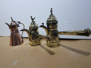 Antique Brass Dallah Arabic Middle Eastern Coffee Tea Pots 3 Pots,  Joblot