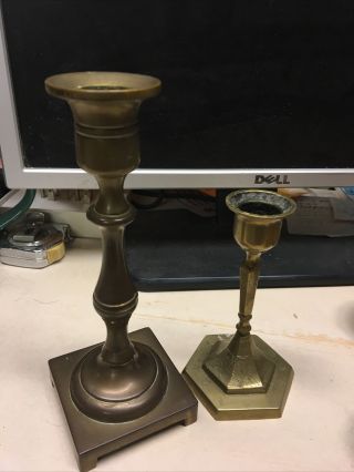 2 Vintage Brass Candlestick Holders One Marked Cm On Bottom / Other China