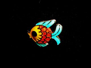 Vintage Signed Margot De Taxco Sterling Silver Enamel Colorful Tropical Fish Pin