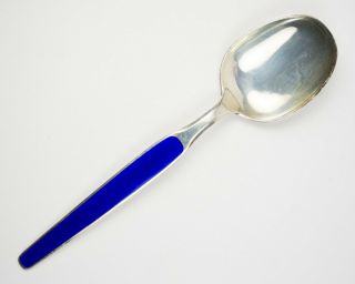 Vintage David Andersen Sterling Silver Serving Spoon Blue Enamel With Stars 7.  5 "