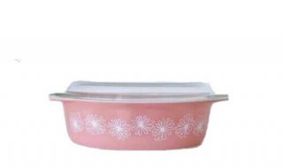 Vintage Pyrex Pink Daisy Glass Covered Oval Casserole Dish 2 - 1/2 Qt