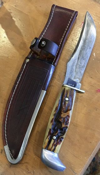 Vintage Case Xx Usa 523 - 5 Stag Handle Hunting Knife W/sheath