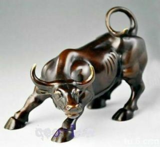 Figurine Lucky Big Wall Street Bronze Fierce Bull Ox Unique Statue 8inch
