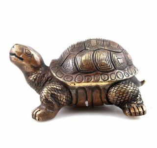 Vintage Brass Crafted Sculpture Turtle Tortoise Looking Up Long - Life 03062001