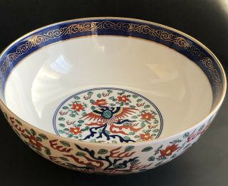 Vintage Gold Imari Japan Hand Painted Floral And Bird Bowl Gold Trim Marked 10”