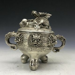 Chinese Antique Tibetan Silver Incense Burner Hand - Carved Loong Incense Burner.