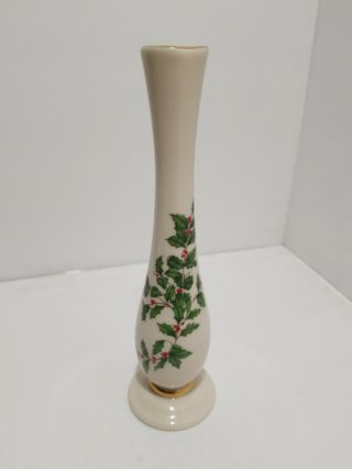 Lenox Christmas Holly Bud Vase,  7 1/2 " Tall