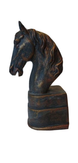 Vintage Bronze Look Heavy Horse Head Stallion Single Book End Equestrian Bookend