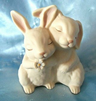Vintage Ceramic 1990 Homco Bunny Rabbit " He Loves Me " Figurine