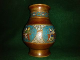Antique Chinese Champleve Cloisonne Vase with Greek or Roman Scene 2