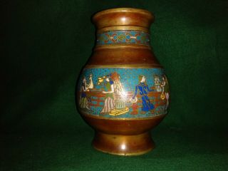 Antique Chinese Champleve Cloisonne Vase with Greek or Roman Scene 3