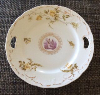 Antique/vintage 9.  5”round Decorative White Plate Pale Yellow Florals Pre - Owned
