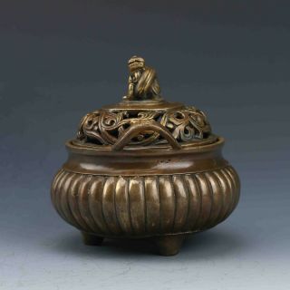 Chinese Bronze Hand - Carved Incense Burner Ming Dynasty XuanDe Mark 2