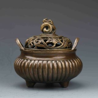 Chinese Bronze Hand - Carved Incense Burner Ming Dynasty XuanDe Mark 3