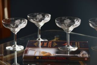 Vintage Acid Etched Cocktail Glasses,  Set Of 6,  Vintage Champagne Glasses