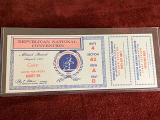 1968 Republican National Convention Miami Tuesday August 6th Guest Full Ticket