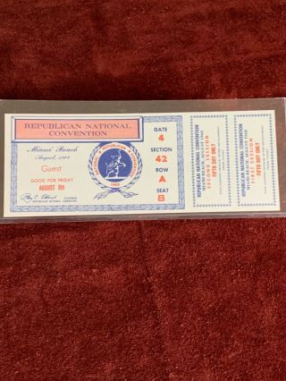1968 REPUBLICAN NATIONAL CONVENTION MIAMI TUESDAY AUGUST 6th GUEST FULL TICKET 2