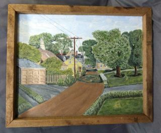 Old Vintage England Landscape Town Cityscape Oil Painting Signed American