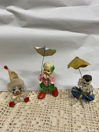 Vintage Paper Mache Clown Figurine Set Mexico Umbrella Handmade
