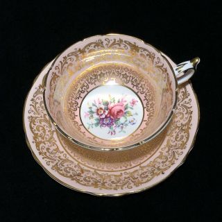 Exquisite Vintage Paragon 2 Tone Pink Gold Lace Tea Cup & Saucer Floral Rose Nm