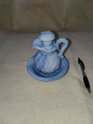 Vintage Avon Jadeite Blue Swirl Milk Glass Rose Mini Bowl And Pitcher Set