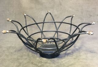 Vintage Wrought Iron Metal Atomic Basket Sculpture Fruit Bowl Centerpiece Mcm