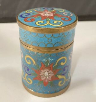Antique 19th Century Chinese Cloisonné Multi Color Enamel Floral Tea Jar W/lid