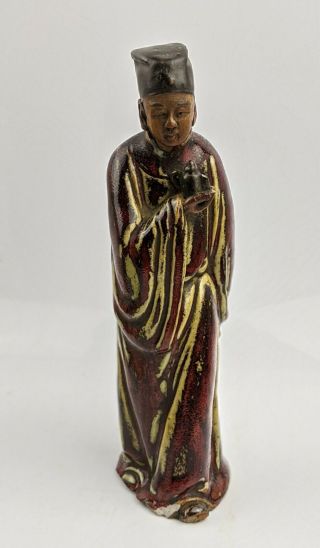 Chinese Antique Shiwan Pottery Figure Of A Scholar Flambe Ox Blood Glaze C1900
