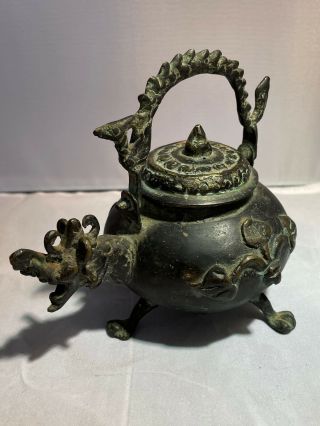 Antique Vintage Chinese Brass Bronze Censer 20th Century With Handle