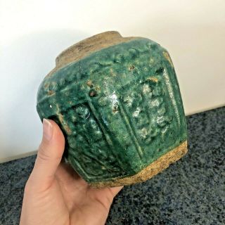 Antique Chinese Green Glazed Pottery 6 Sided Ginger Jar Pot Vase Old