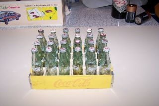 Vintage Coca Cola Miniature 24 Glass Bottles,  Caps,  Wood Case - 6 " X4 "