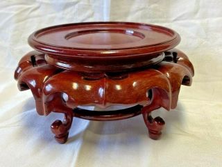 Vintage Asian Chinese Footed Hand Carved Wood Display Stand Base For Vase,  Pots