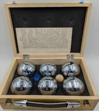 Vintage Boules Petanque Bocce Ball Lawn Game 6 Steel Balls In Wood Case Bundle