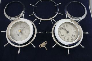 Vintage Seth Thomas Helmsman Maritime Ships Bell Clock And Barometer Set