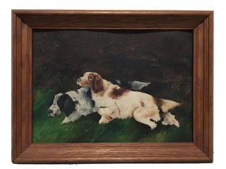 Oil Painting After Gustav Muss - Arnolt English Setters On Point Hunting Dogs