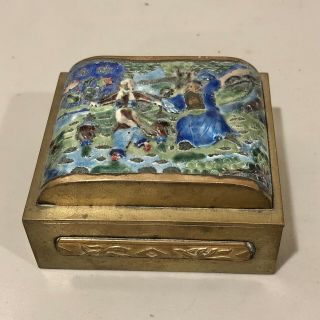 Vintage Chinese Cloisonne Enamel Brass Cigarette Box